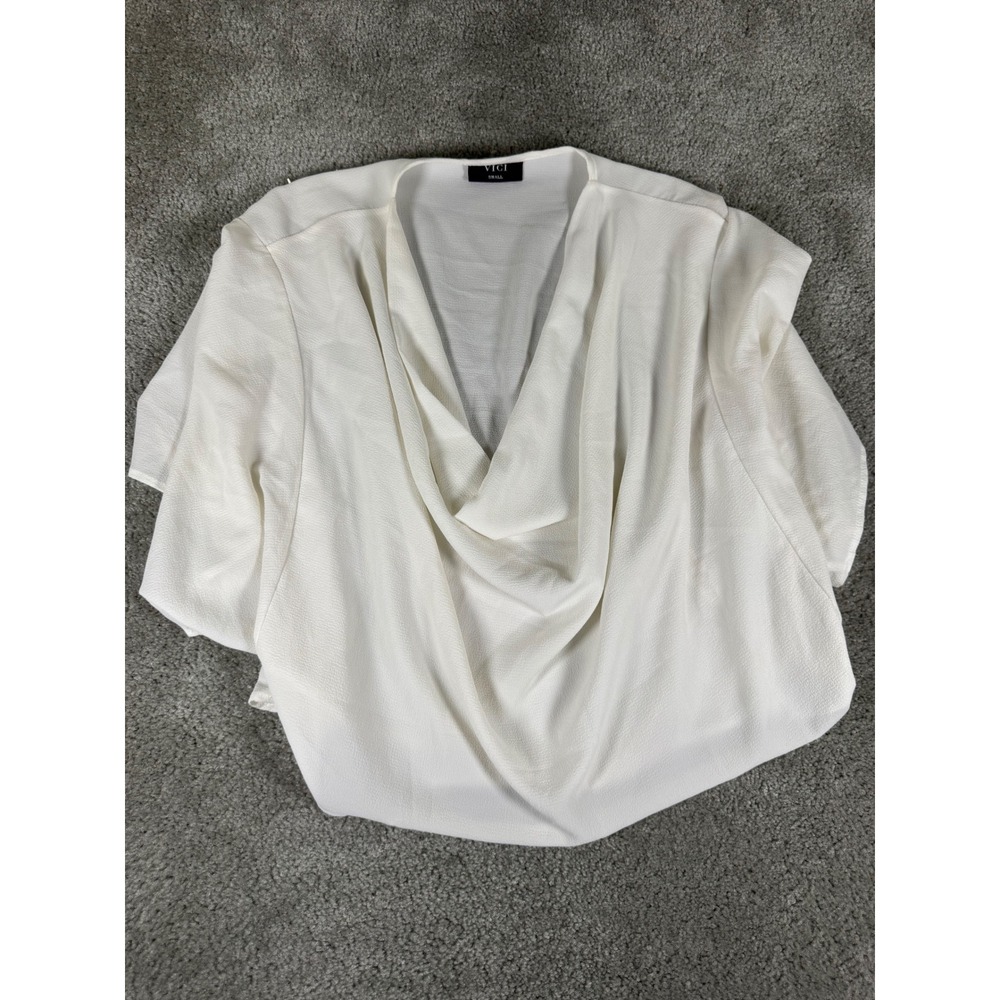 VICI Tyche White Cowl Neck Textured Crepe Blouse Top Small T-5670